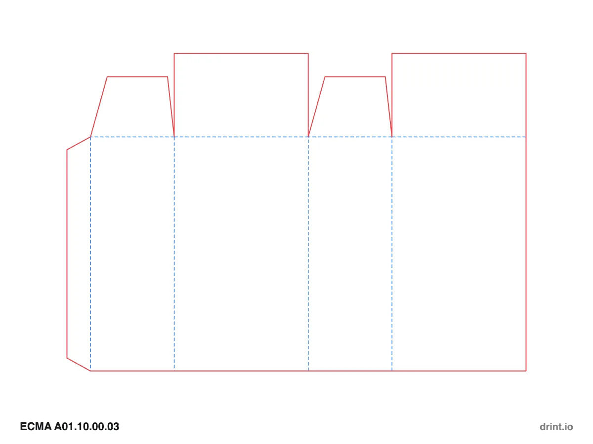 ECMA A01.10.00.03 — Glued full-overlap top · open bottom · top on front panel — Dielines 80 × 50 × 140 mm