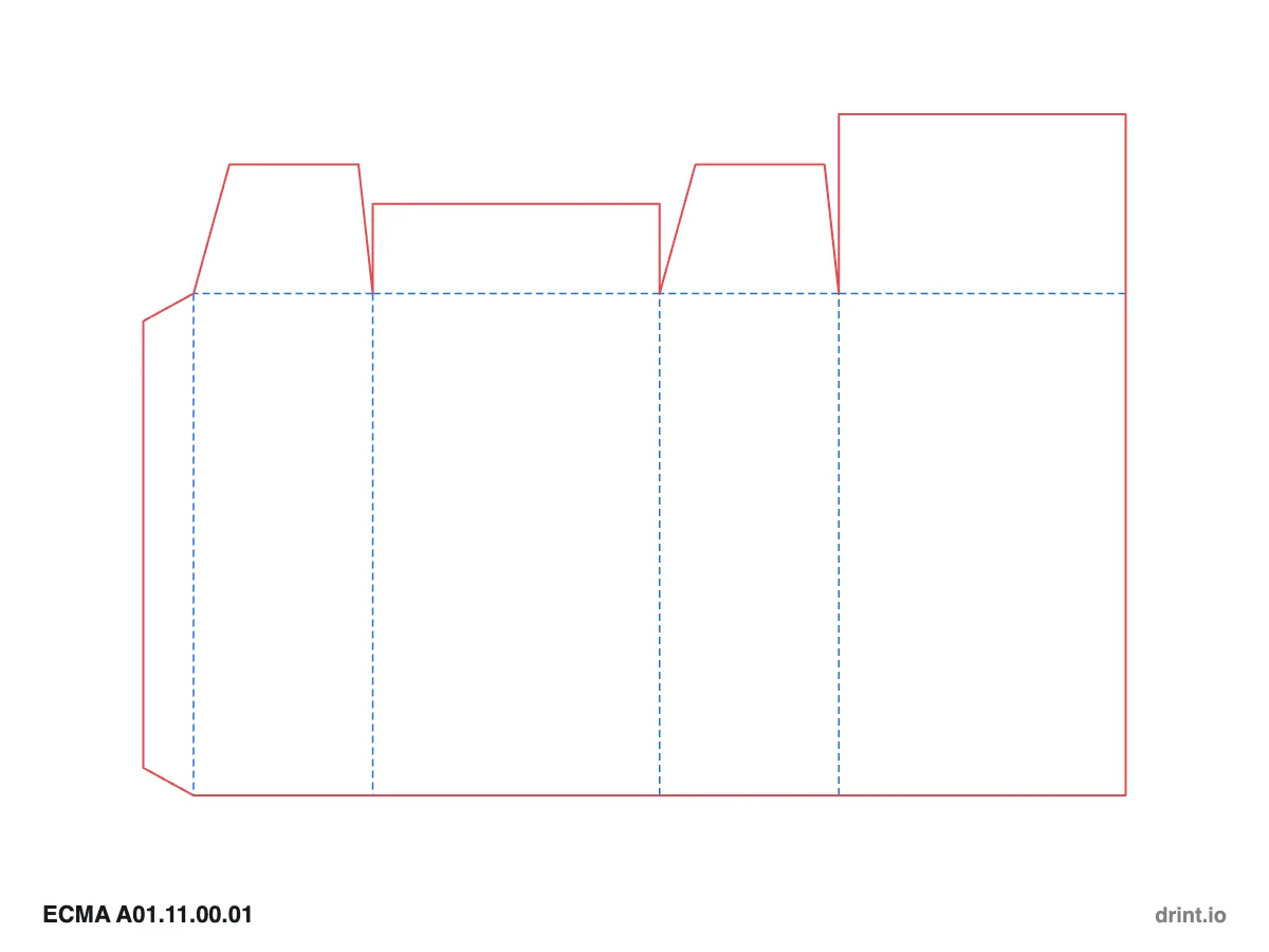 ECMA A01.11.00.01 — Glued reduced-flap top · open bottom · top on back panel — Dielines 80 × 50 × 140 mm