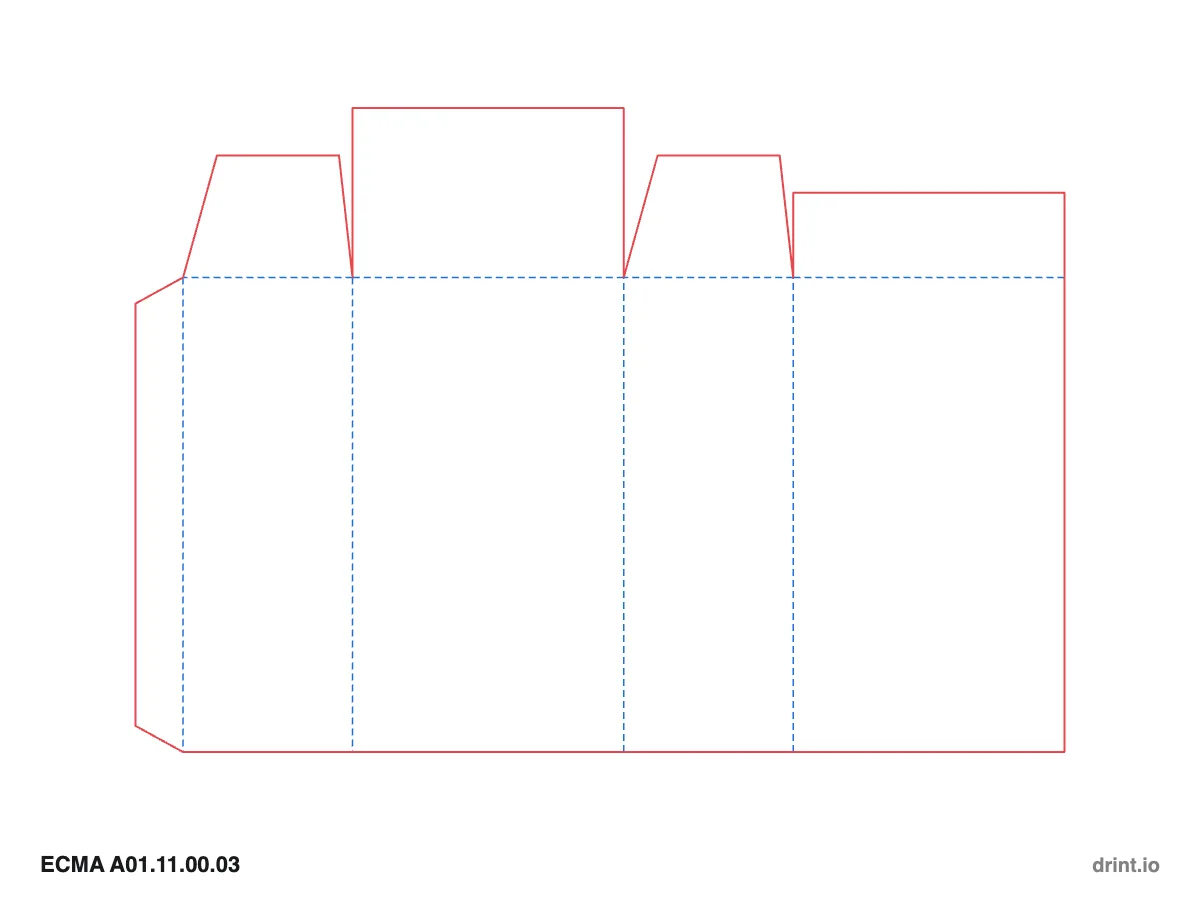 ECMA A01.11.00.03 — Glued reduced-flap top · open bottom · top on front panel — Dielines 80 × 50 × 140 mm