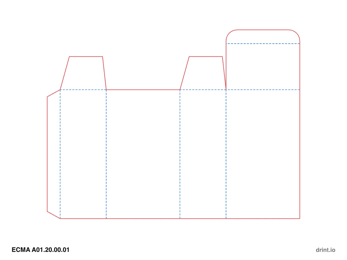 ECMA A01.20.00.01 — Tuck top · open bottom · top on back panel — Dielines 80 × 50 × 140 mm