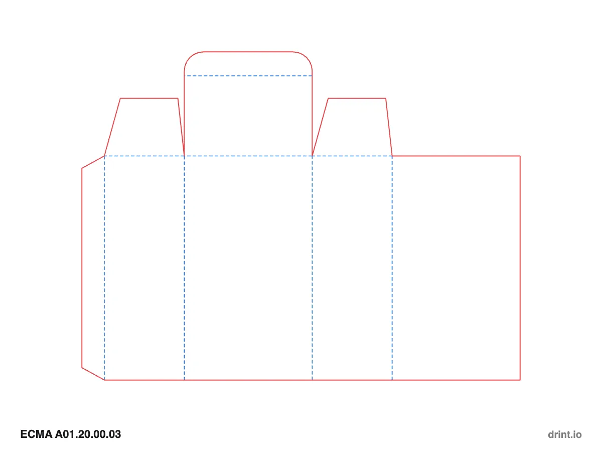 ECMA A01.20.00.03 — Tuck top · open bottom · top on front panel — Dielines 80 × 50 × 140 mm