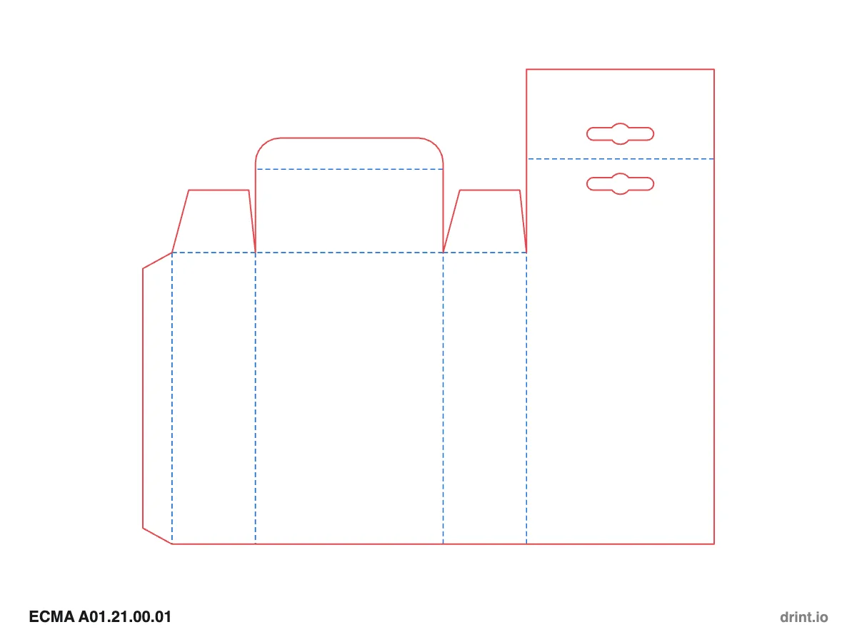 ECMA A01.21.00.01 — Tuck with hang tab top · open bottom · top on back panel — Dielines 90 × 40 × 140 mm