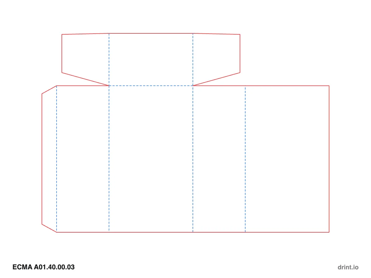 ECMA A01.40.00.03 — Winged tuck top · open bottom · top on front panel — Dielines 80 × 50 × 140 mm