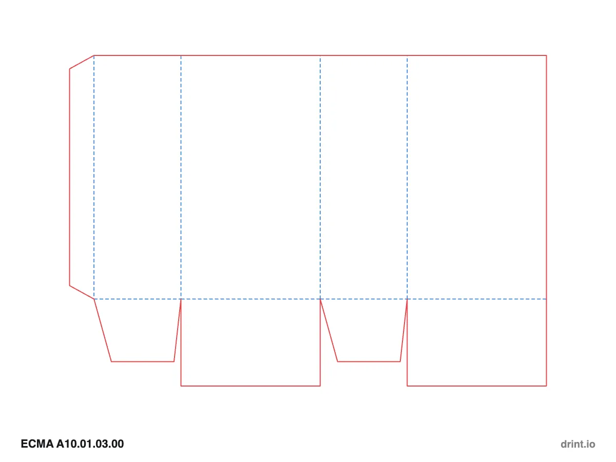 ECMA A10.01.03.00 — Open top · glued full-overlap bottom · bottom on front panel — Dielines 80 × 50 × 140 mm