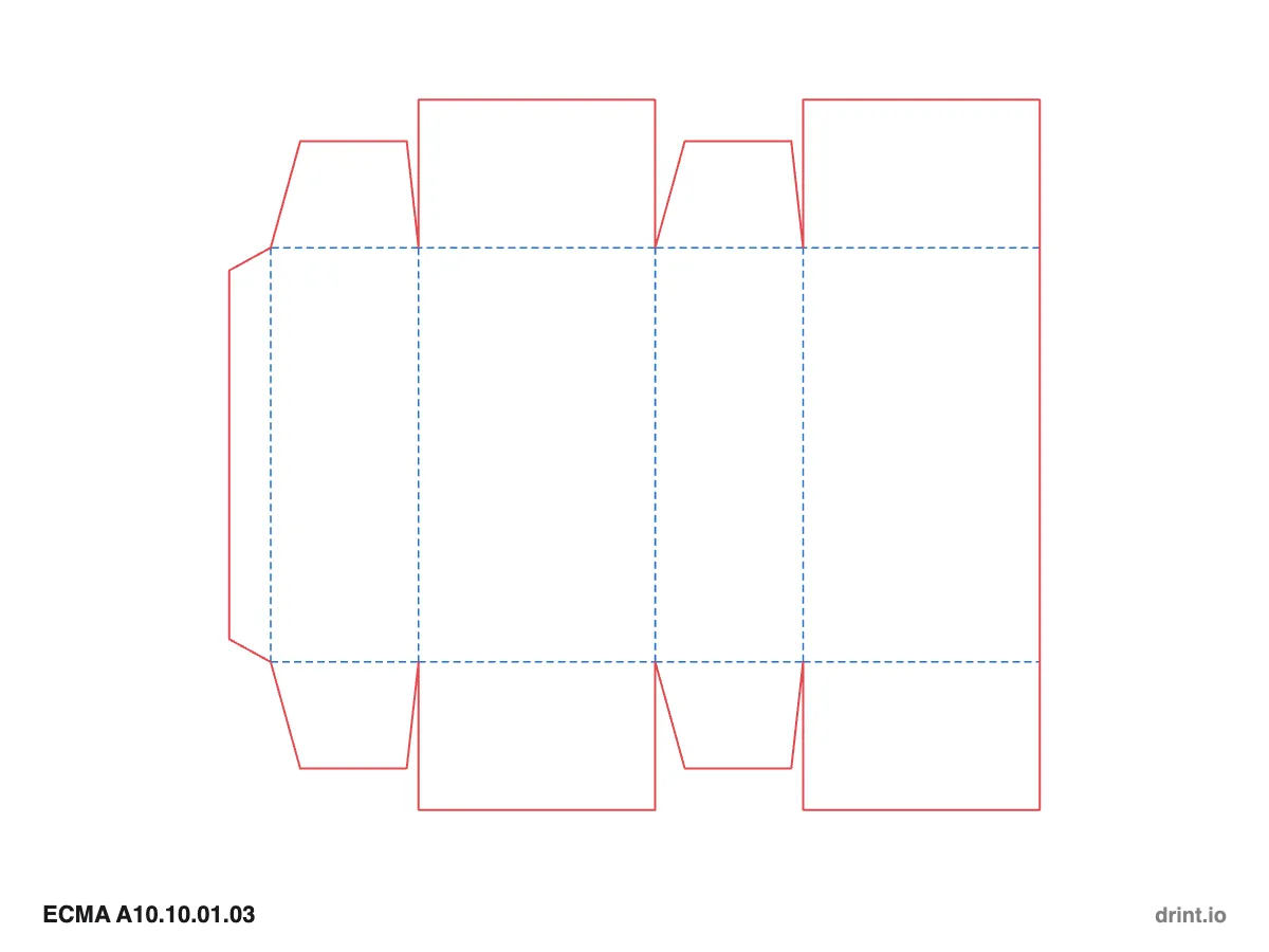 ECMA A10.10.01.03 — Glued full-overlap top · glued full-overlap bottom · opposite sides — Dielines 80 × 50 × 140 mm