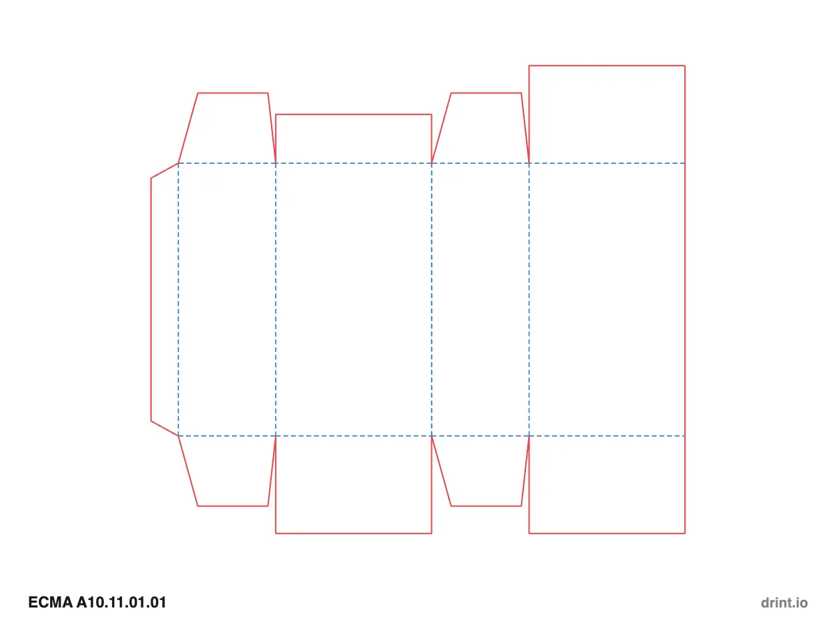 ECMA A10.11.01.01 — Glued reduced-flap top · glued full-overlap bottom · same side — Dielines 80 × 50 × 140 mm