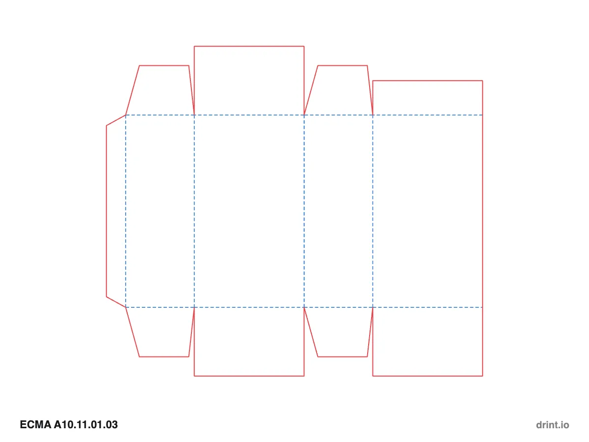 ECMA A10.11.01.03 — Glued reduced-flap top · glued full-overlap bottom · opposite sides — Dielines 80 × 50 × 140 mm
