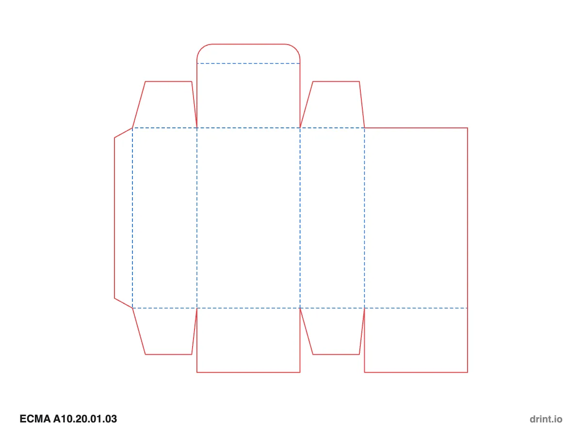 ECMA A10.20.01.03 — Tuck top · glued full-overlap bottom · opposite sides — Dielines 80 × 50 × 140 mm