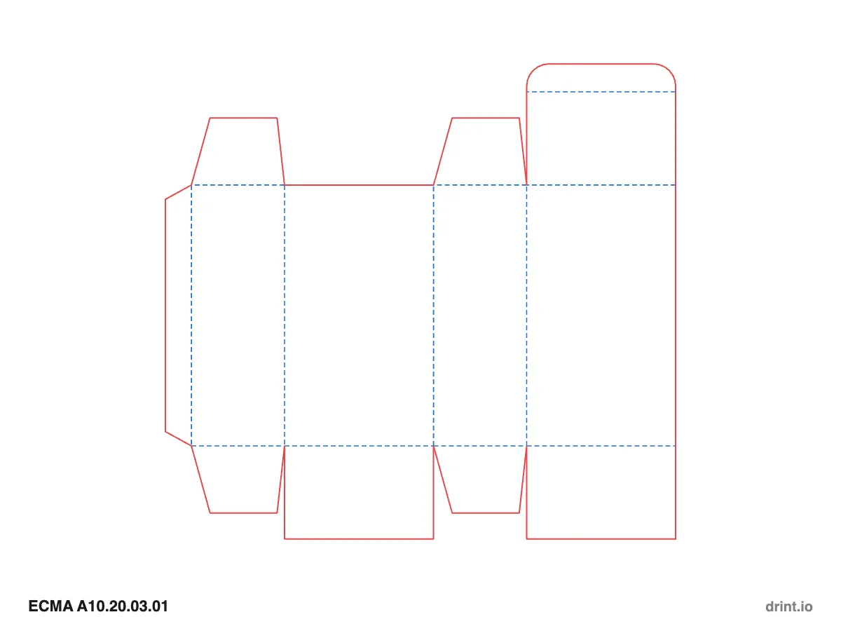 ECMA A10.20.03.01 — Tuck top · glued full-overlap bottom · opposite sides — Dielines 80 × 50 × 140 mm