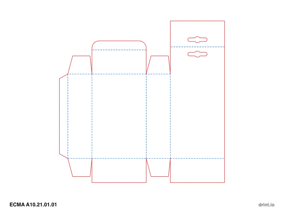 ECMA A10.21.01.01 — Tuck with hang tab top · glued full-overlap bottom · same side — Dielines 90 × 40 × 140 mm