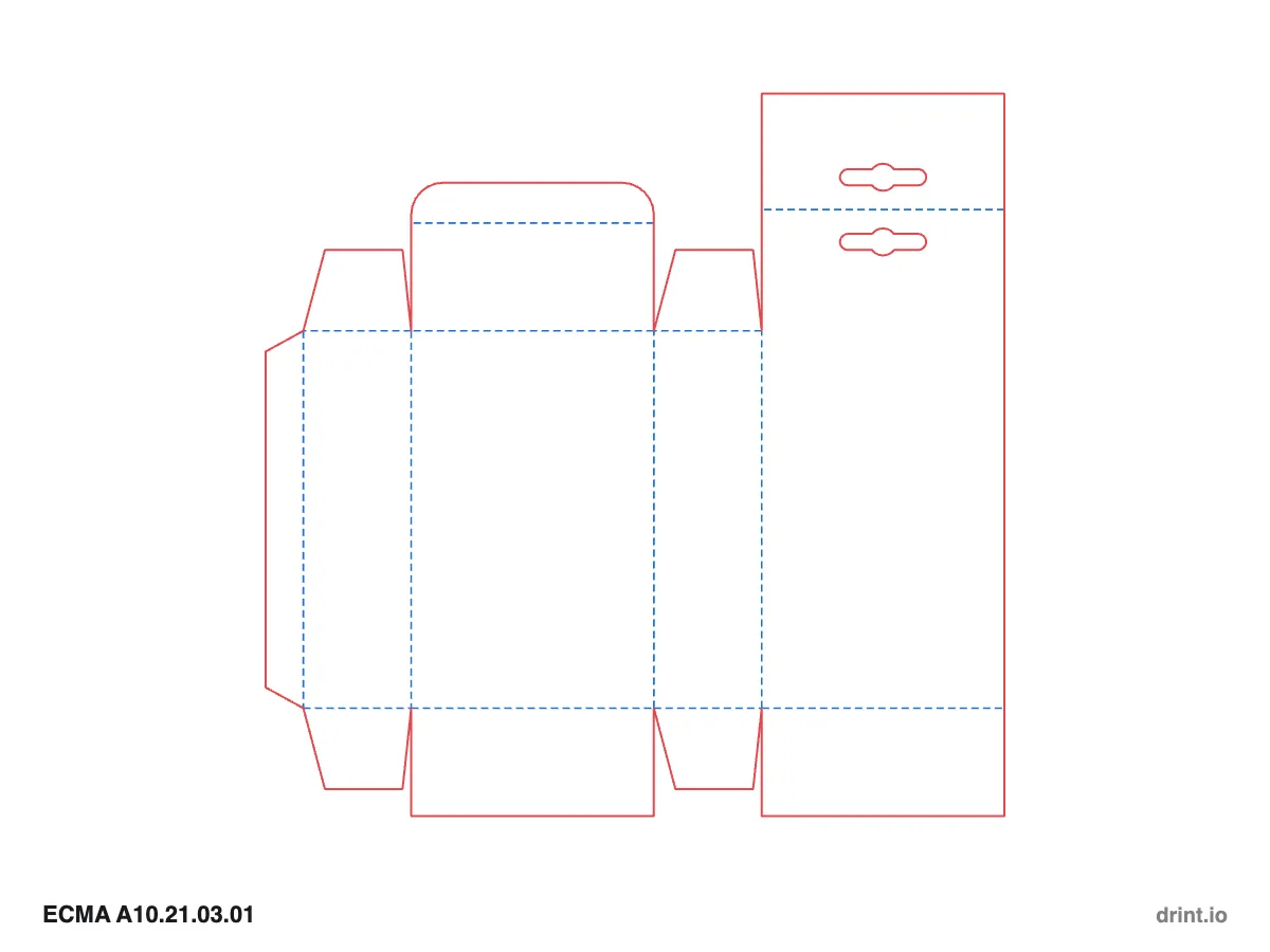 ECMA A10.21.03.01 — Tuck with hang tab top · glued full-overlap bottom · opposite sides — Dielines 90 × 40 × 140 mm