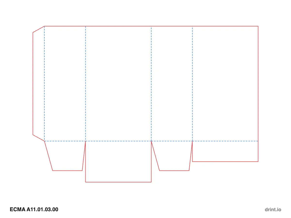 ECMA A11.01.03.00 — Open top · glued reduced-flap bottom · bottom on front panel — Dielines 80 × 50 × 140 mm