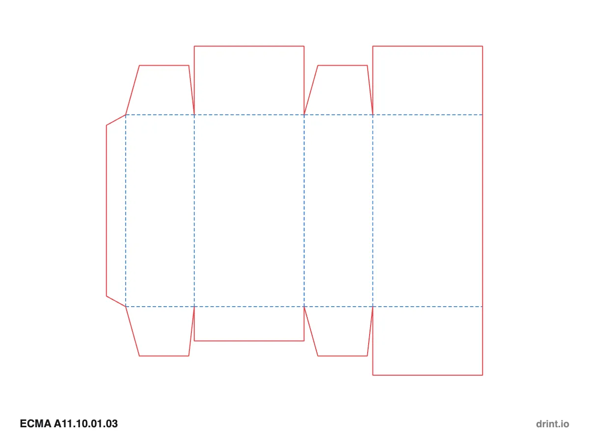 ECMA A11.10.01.03 — Glued full-overlap top · glued reduced-flap bottom · opposite sides — Dielines 80 × 50 × 140 mm