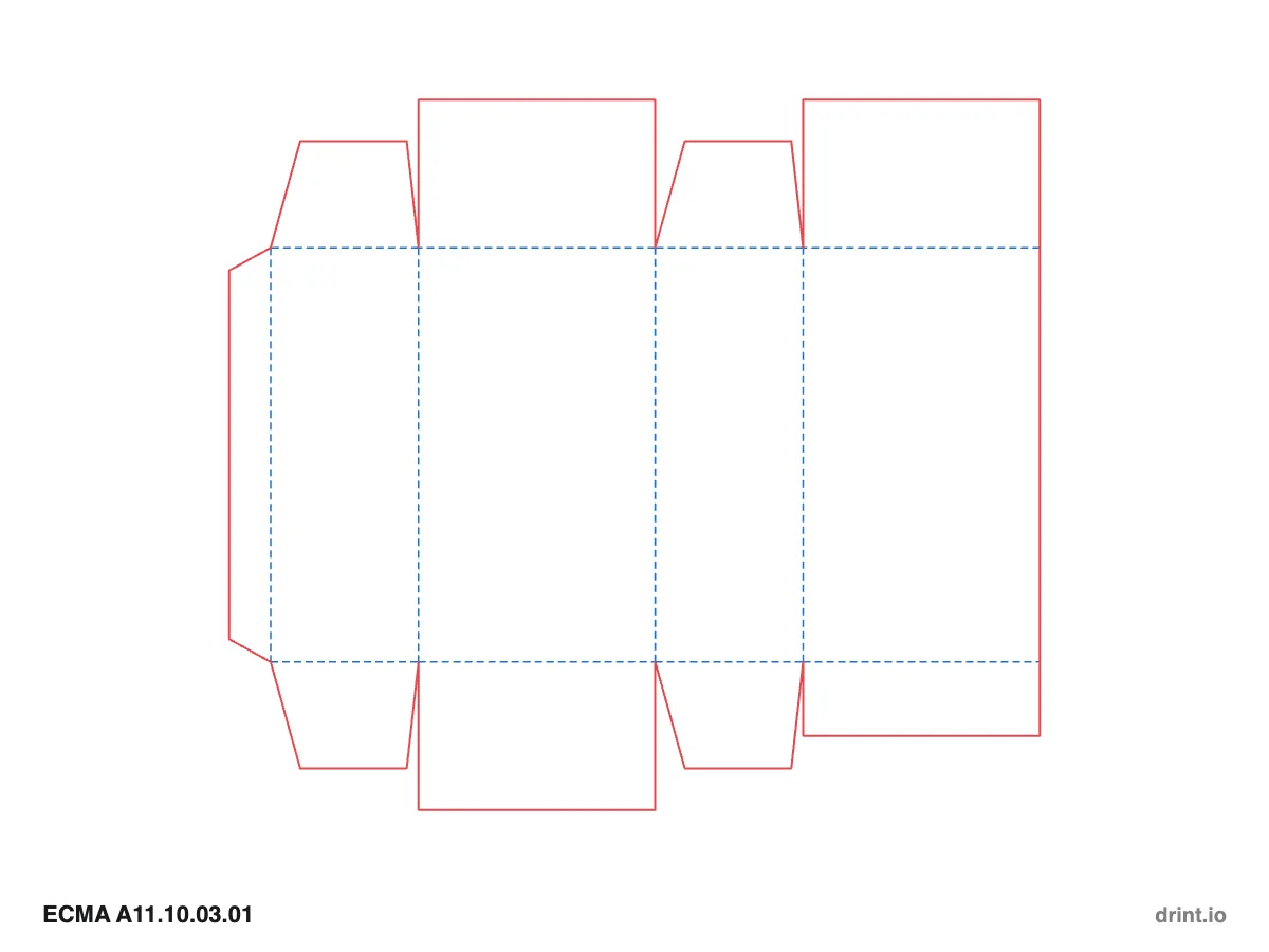 ECMA A11.10.03.01 — Glued full-overlap top · glued reduced-flap bottom · opposite sides — Dielines 80 × 50 × 140 mm