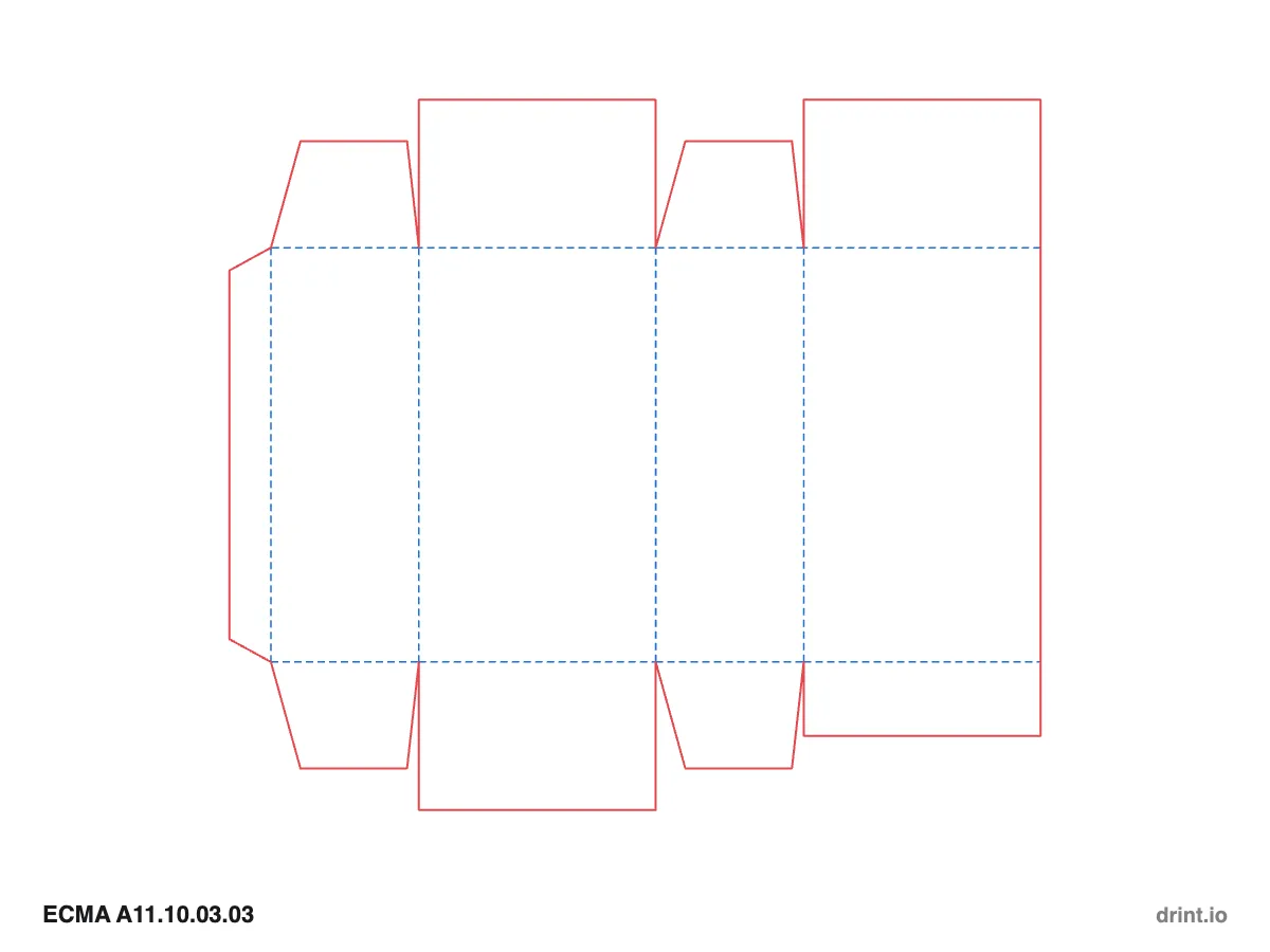 ECMA A11.10.03.03 — Glued full-overlap top · glued reduced-flap bottom · same side — Dielines 80 × 50 × 140 mm