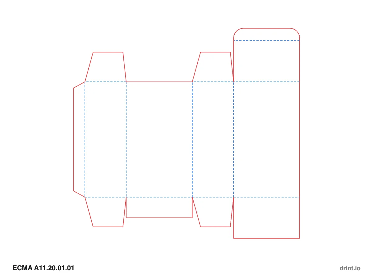 ECMA A11.20.01.01 — Tuck top · glued reduced-flap bottom · same side — Dielines 80 × 50 × 140 mm