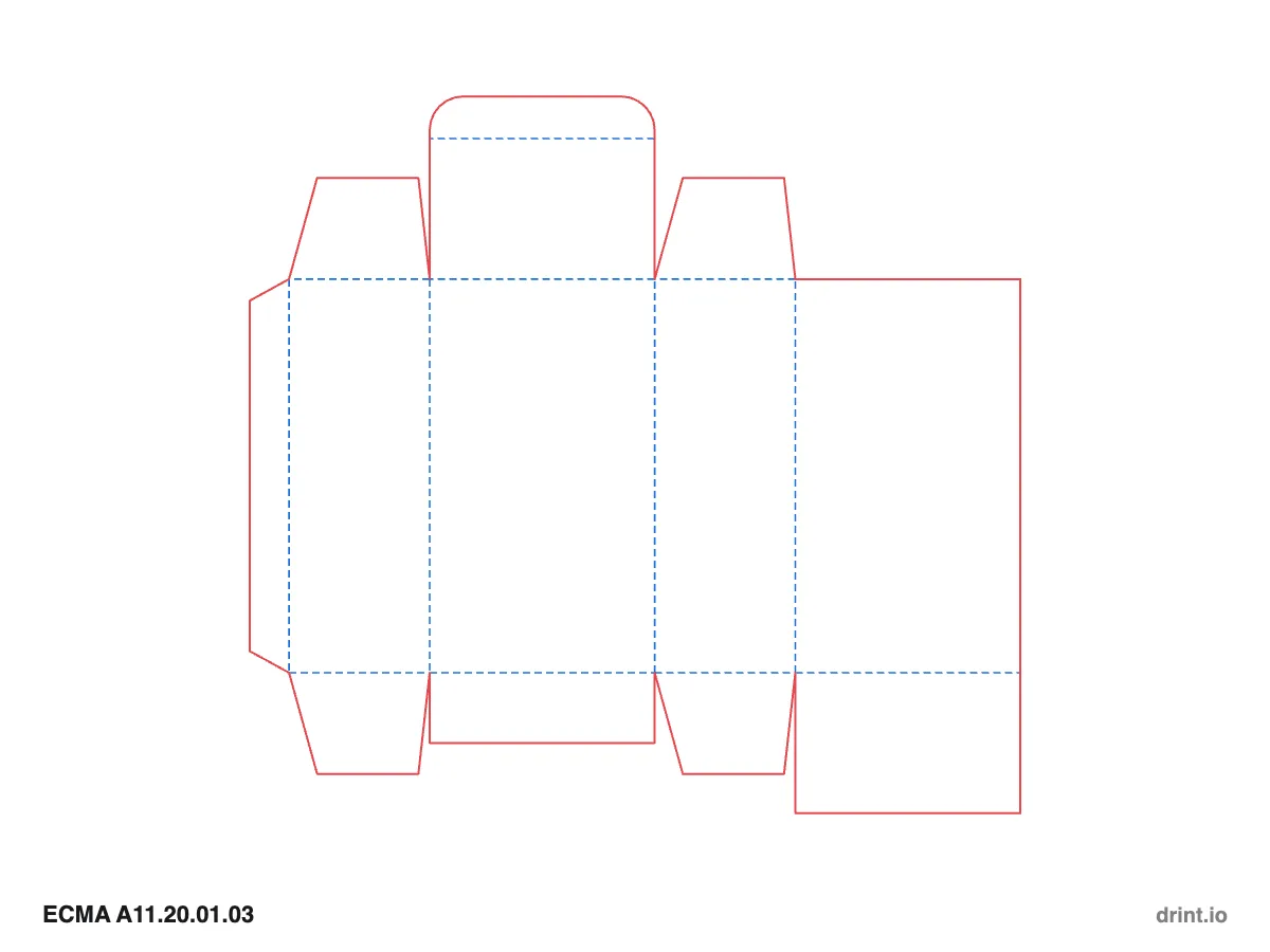 ECMA A11.20.01.03 — Tuck top · glued reduced-flap bottom · opposite sides — Dielines 80 × 50 × 140 mm