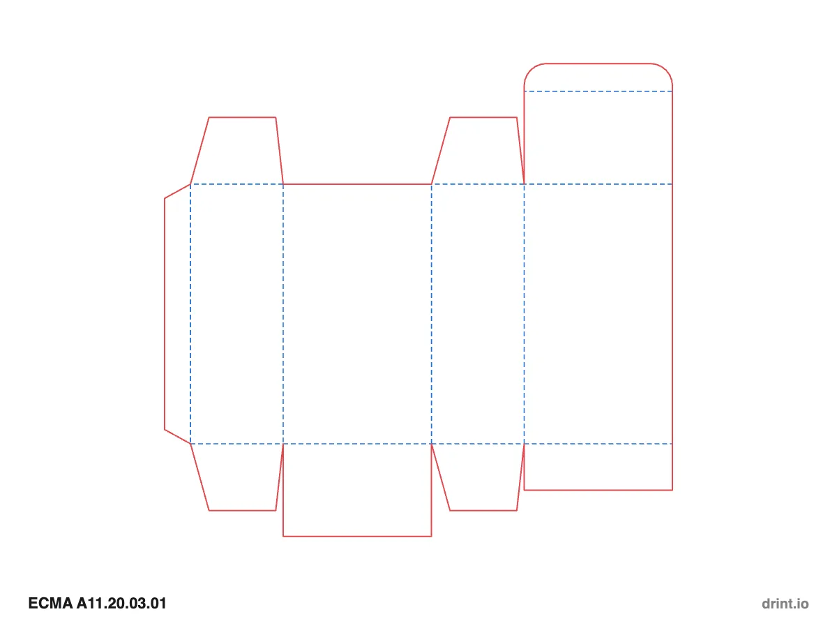 ECMA A11.20.03.01 — Tuck top · glued reduced-flap bottom · opposite sides — Dielines 80 × 50 × 140 mm