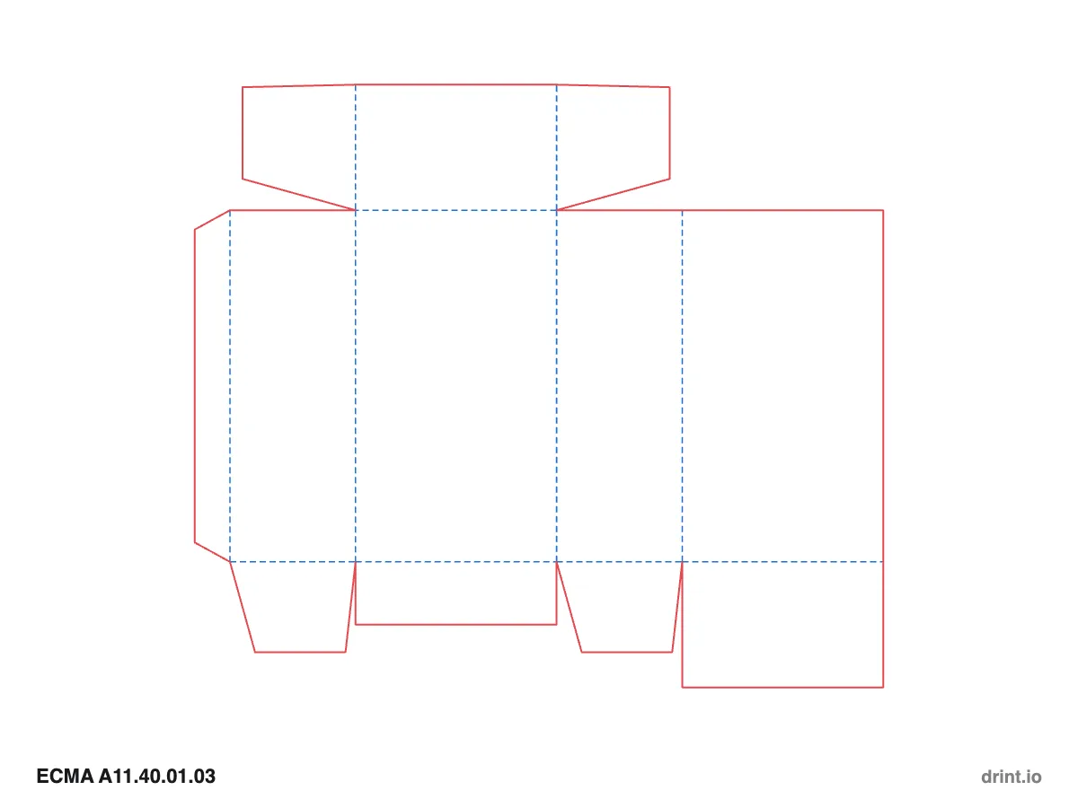 ECMA A11.40.01.03 — Winged tuck top · glued reduced-flap bottom · opposite sides — Dielines 80 × 50 × 140 mm