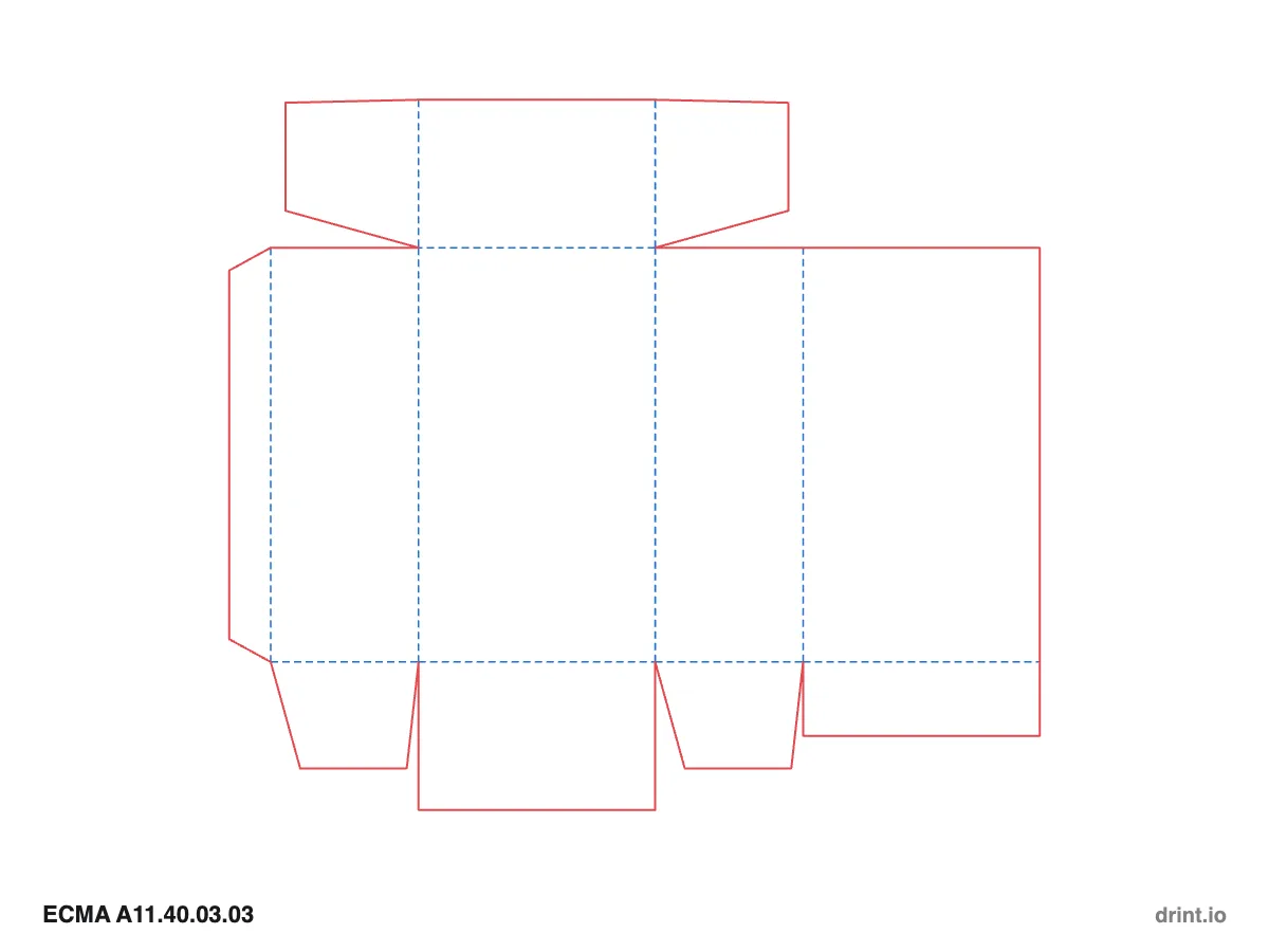 ECMA A11.40.03.03 — Winged tuck top · glued reduced-flap bottom · same side — Dielines 80 × 50 × 140 mm