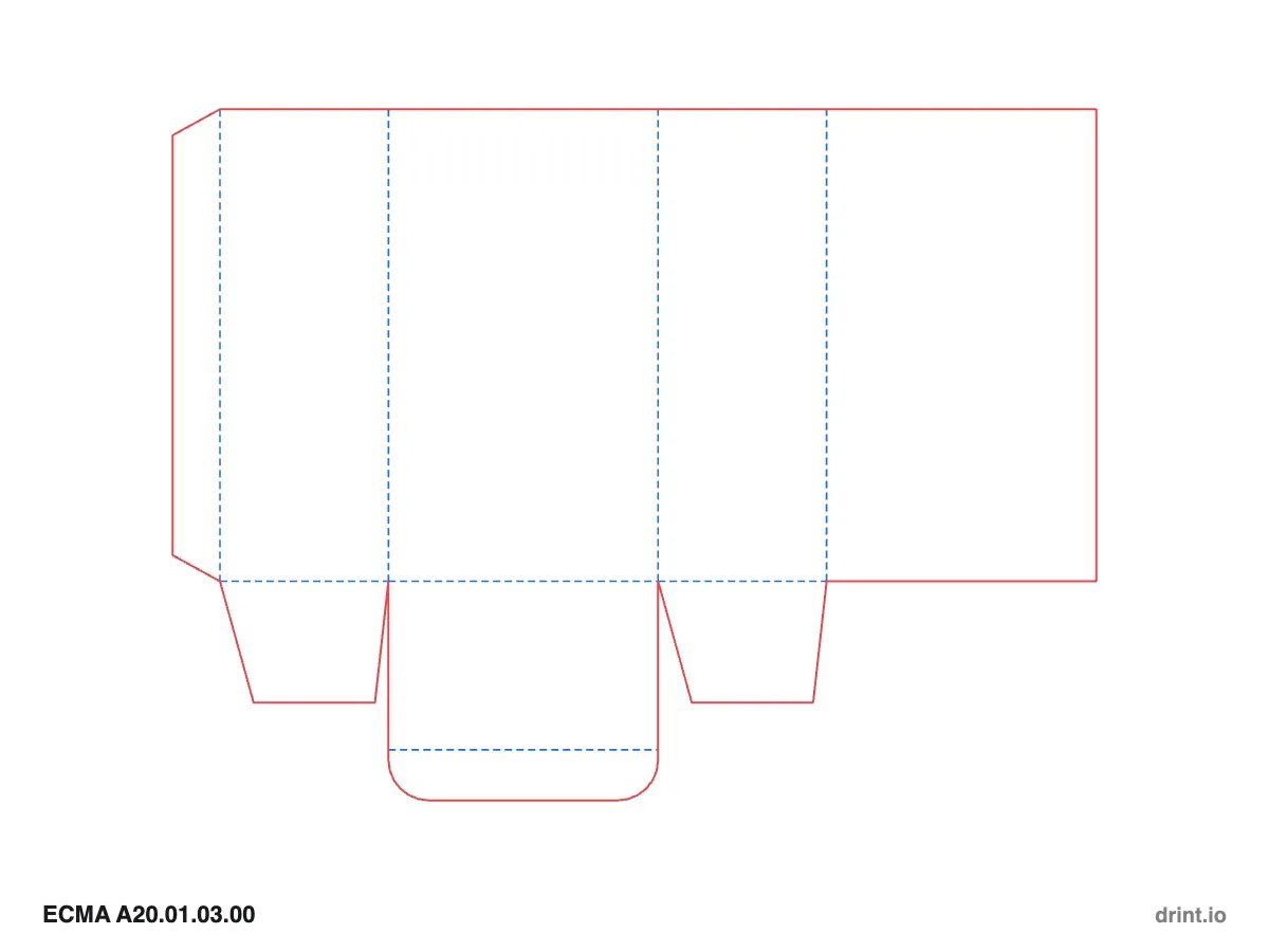ECMA A20.01.03.00 — Open top · tuck bottom · bottom on front panel — Dielines 80 × 50 × 140 mm