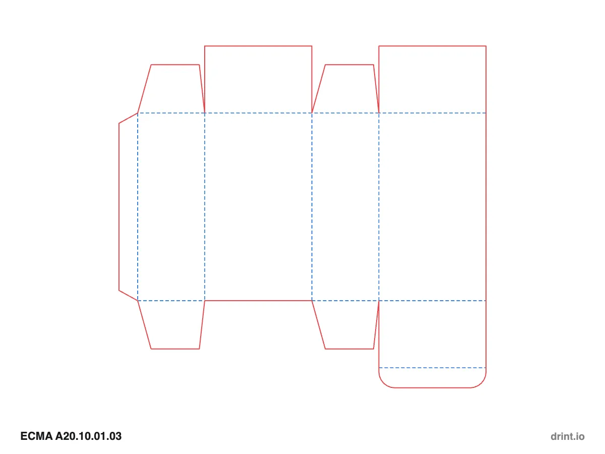 ECMA A20.10.01.03 — Glued full-overlap top · tuck bottom · opposite sides — Dielines 80 × 50 × 140 mm