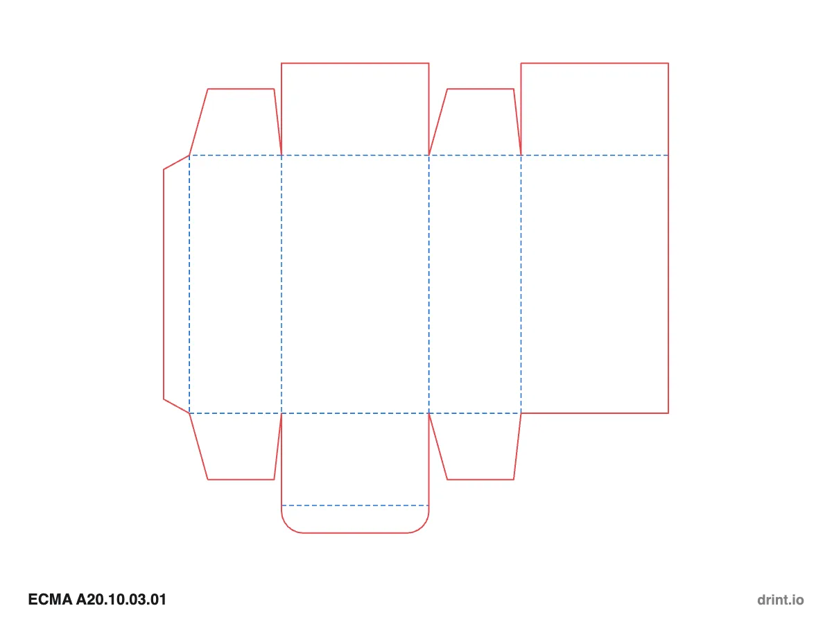 ECMA A20.10.03.01 — Glued full-overlap top · tuck bottom · opposite sides — Dielines 80 × 50 × 140 mm