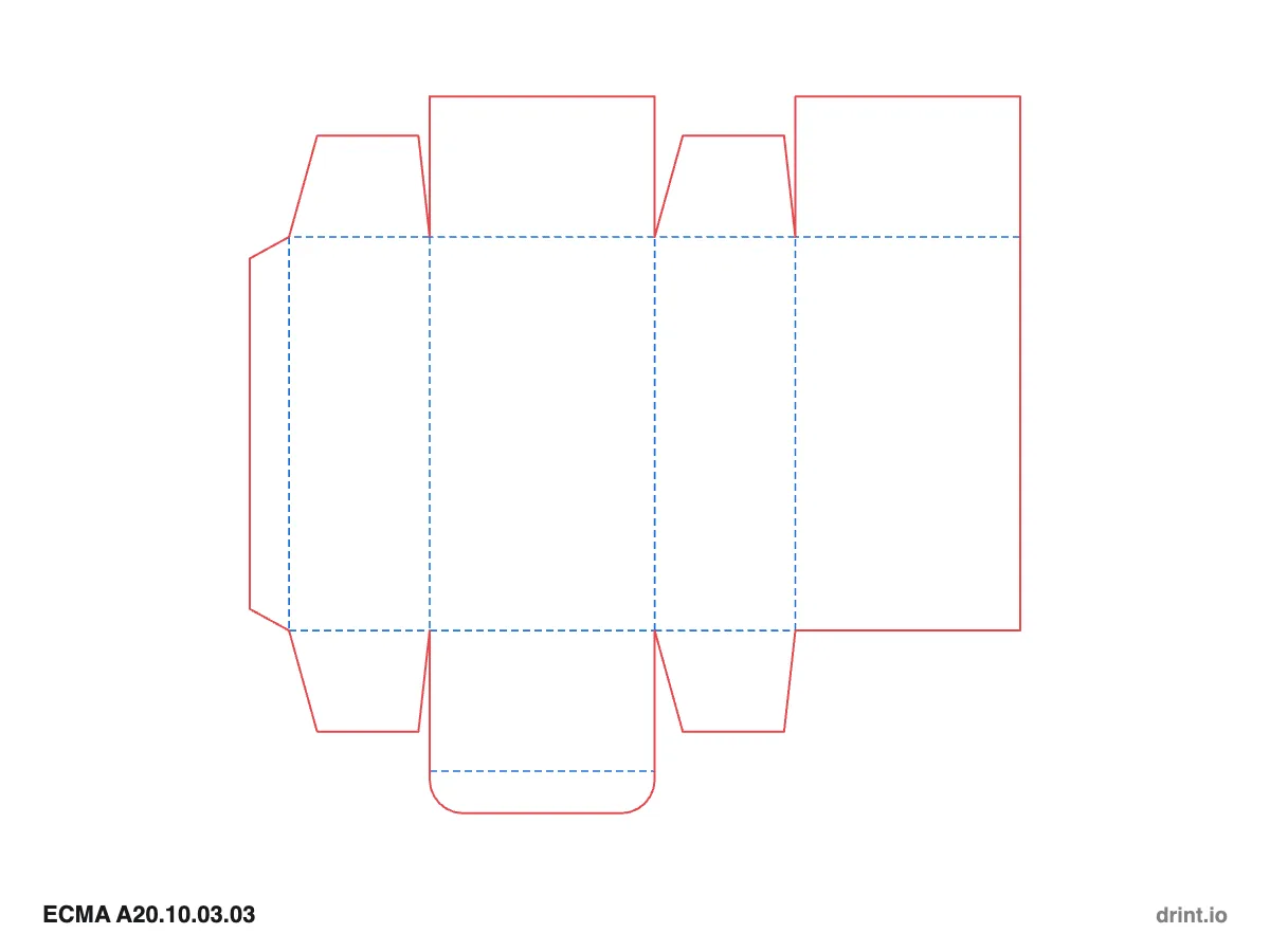 ECMA A20.10.03.03 — Glued full-overlap top · tuck bottom · same side — Dielines 80 × 50 × 140 mm
