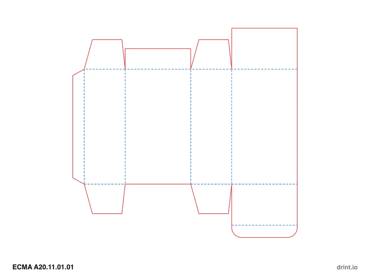 ECMA A20.11.01.01 — Glued reduced-flap top · tuck bottom · same side — Dielines 80 × 50 × 140 mm