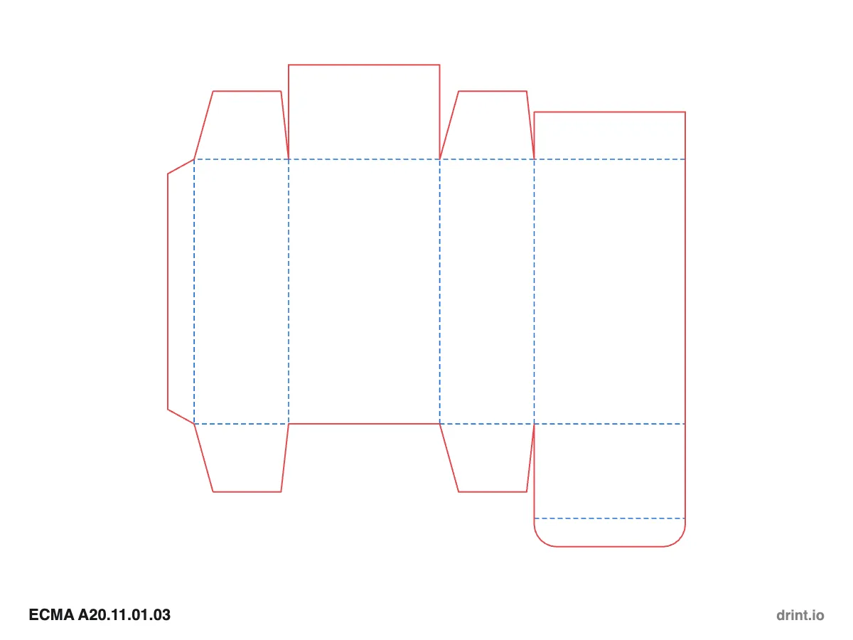 ECMA A20.11.01.03 — Glued reduced-flap top · tuck bottom · opposite sides — Dielines 80 × 50 × 140 mm