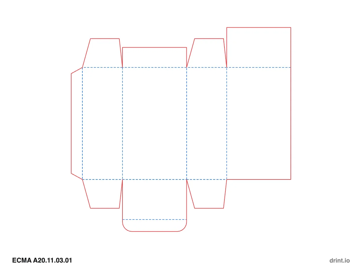 ECMA A20.11.03.01 — Glued reduced-flap top · tuck bottom · opposite sides — Dielines 80 × 50 × 140 mm
