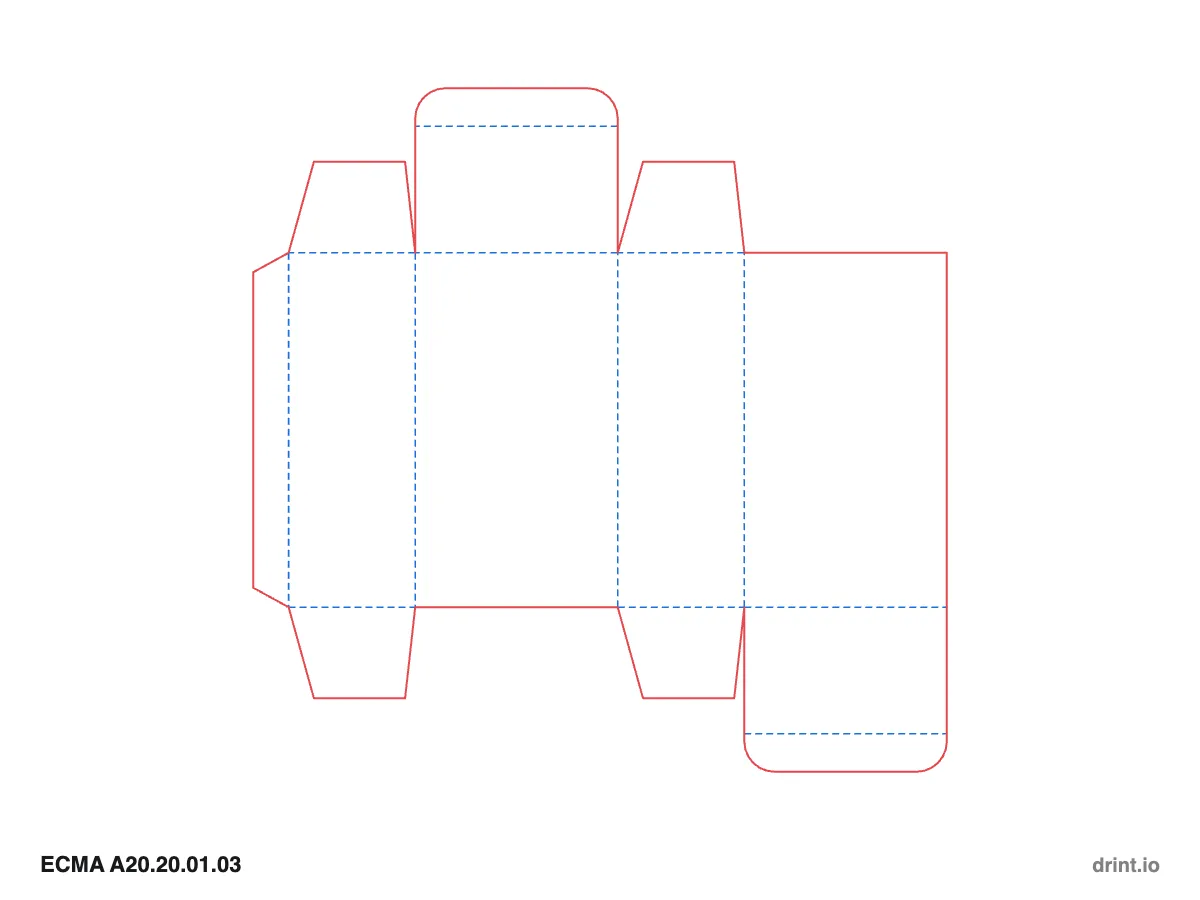 ECMA A20.20.01.03 — Tuck top · tuck bottom · opposite sides — Dielines 80 × 50 × 140 mm