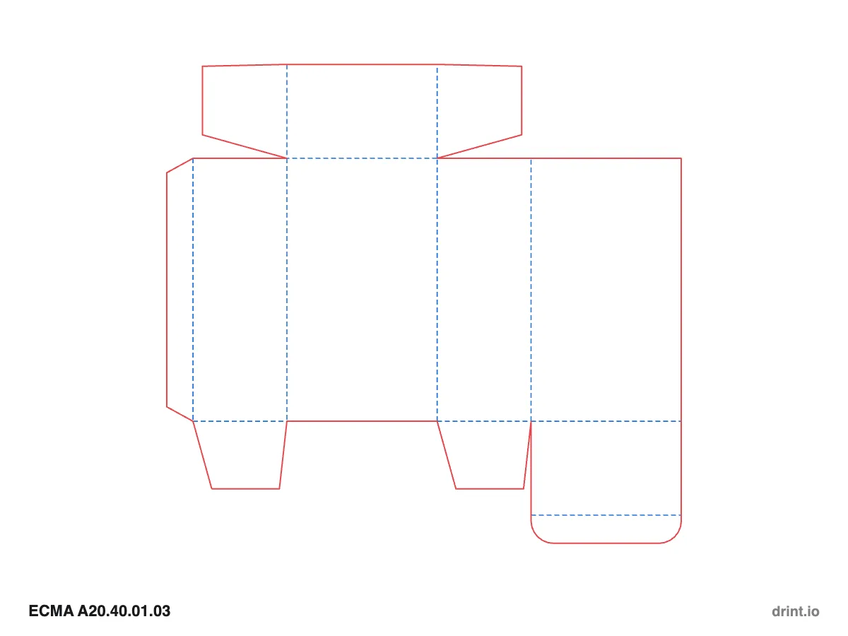 ECMA A20.40.01.03 — Winged tuck top · tuck bottom · opposite sides — Dielines 80 × 50 × 140 mm