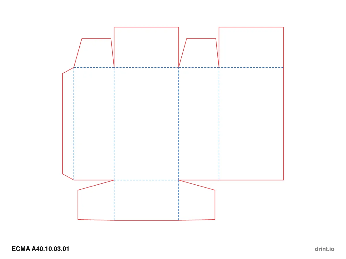 ECMA A40.10.03.01 — Glued full-overlap top · winged tuck bottom · opposite sides — Dielines 80 × 50 × 140 mm