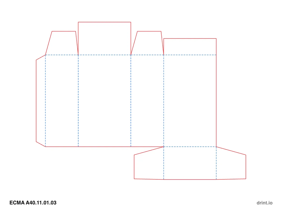 ECMA A40.11.01.03 — Glued reduced-flap top · winged tuck bottom · opposite sides — Dielines 80 × 50 × 140 mm