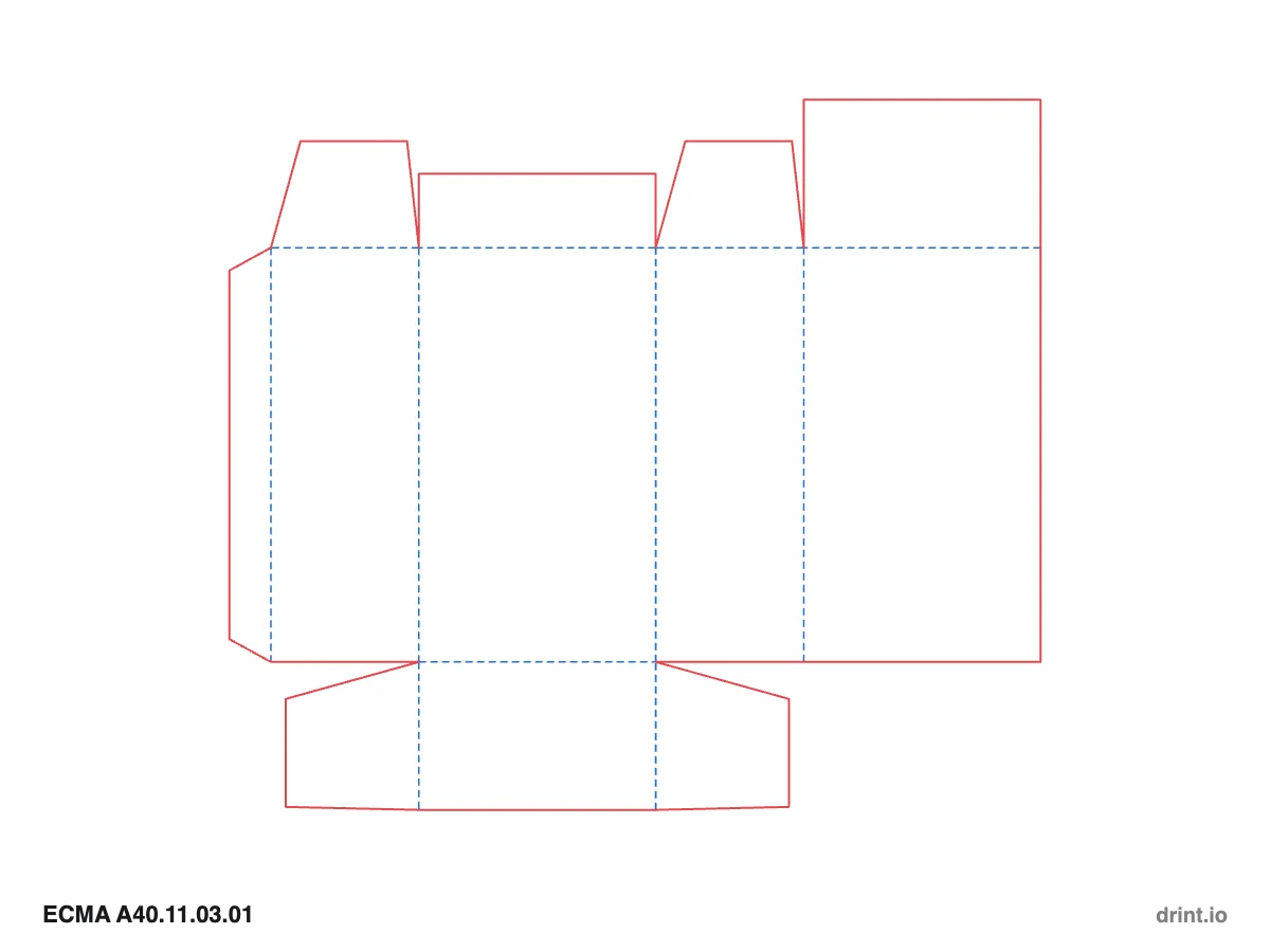ECMA A40.11.03.01 — Glued reduced-flap top · winged tuck bottom · opposite sides — Dielines 80 × 50 × 140 mm