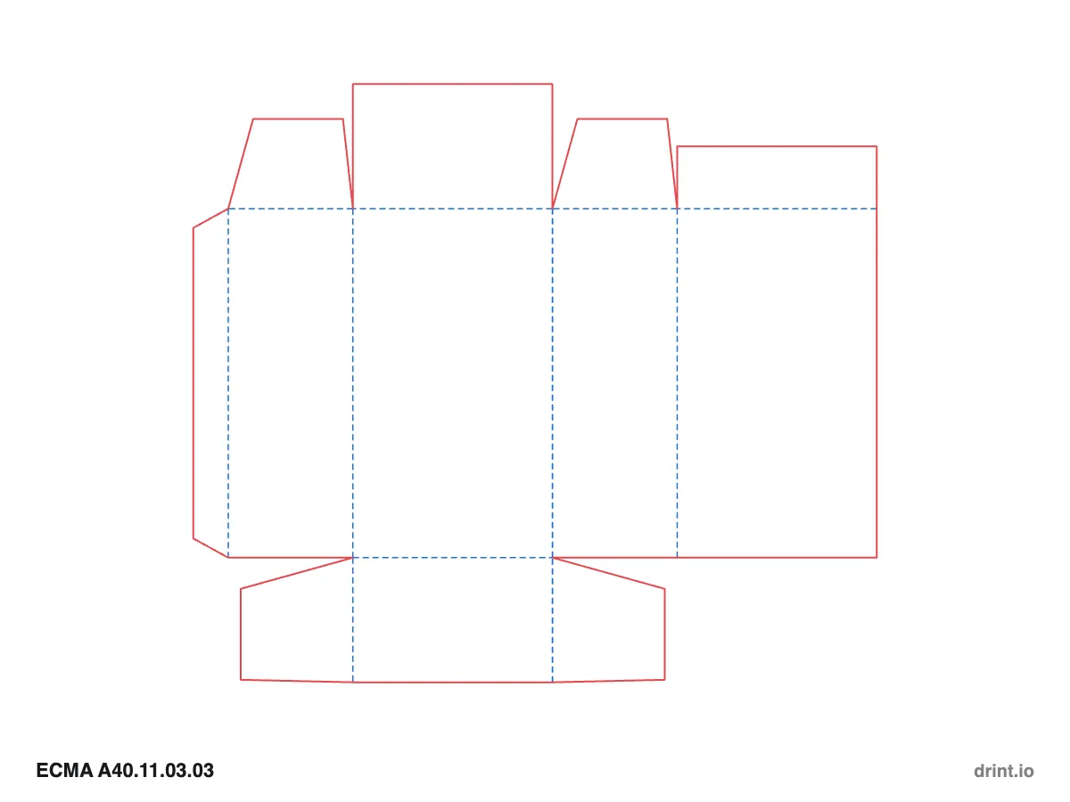 ECMA A40.11.03.03 — Glued reduced-flap top · winged tuck bottom · same side — Dielines 80 × 50 × 140 mm