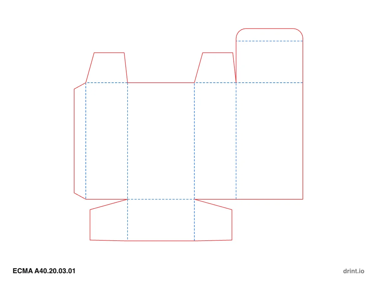 ECMA A40.20.03.01 — Tuck top · winged tuck bottom · opposite sides — Dielines 80 × 50 × 140 mm