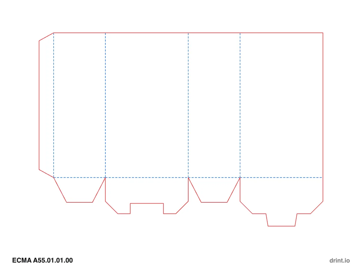 ECMA A55.01.01.00 — Open top · snap lock (1-2-3) bottom · bottom on back panel — Dielines 80 × 50 × 140 mm