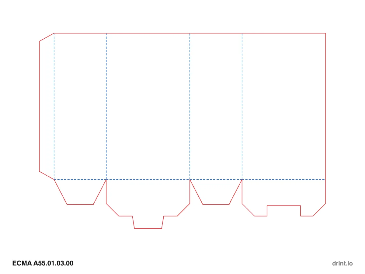 ECMA A55.01.03.00 — Open top · snap lock (1-2-3) bottom · bottom on front panel — Dielines 80 × 50 × 140 mm
