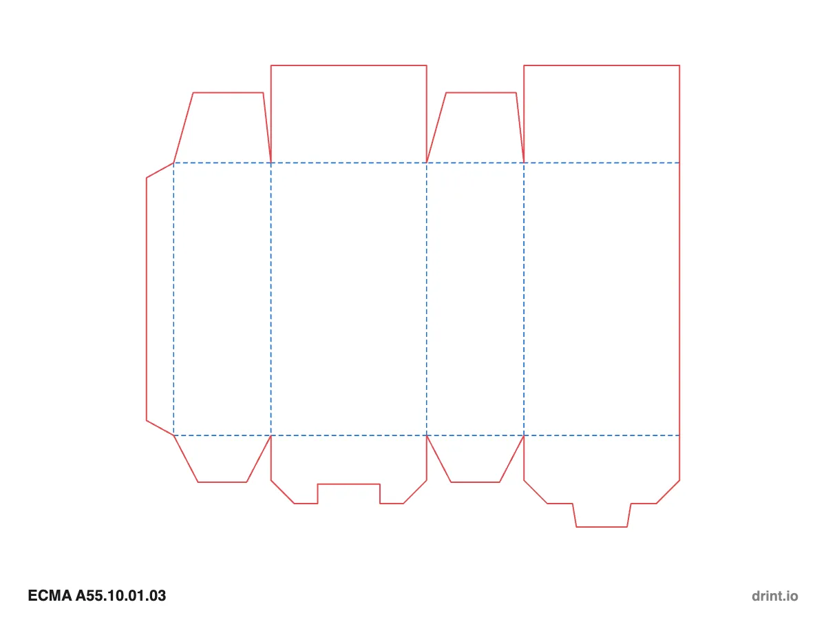 ECMA A55.10.01.03 — Glued full-overlap top · snap lock (1-2-3) bottom · opposite sides — Dielines 80 × 50 × 140 mm
