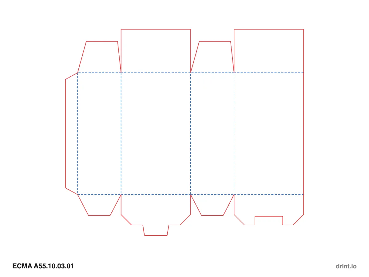 ECMA A55.10.03.01 — Glued full-overlap top · snap lock (1-2-3) bottom · opposite sides — Dielines 80 × 50 × 140 mm