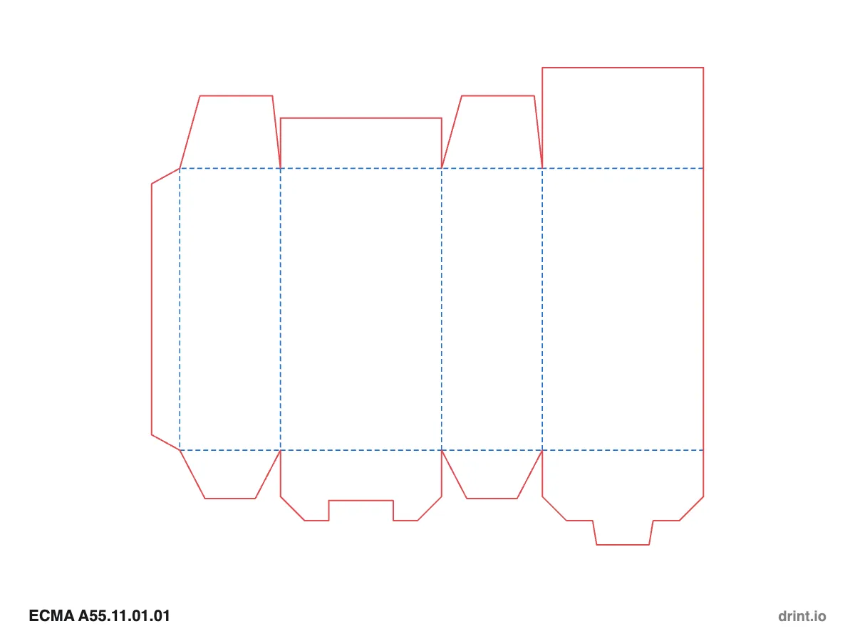 ECMA A55.11.01.01 — Glued reduced-flap top · snap lock (1-2-3) bottom · same side — Dielines 80 × 50 × 140 mm