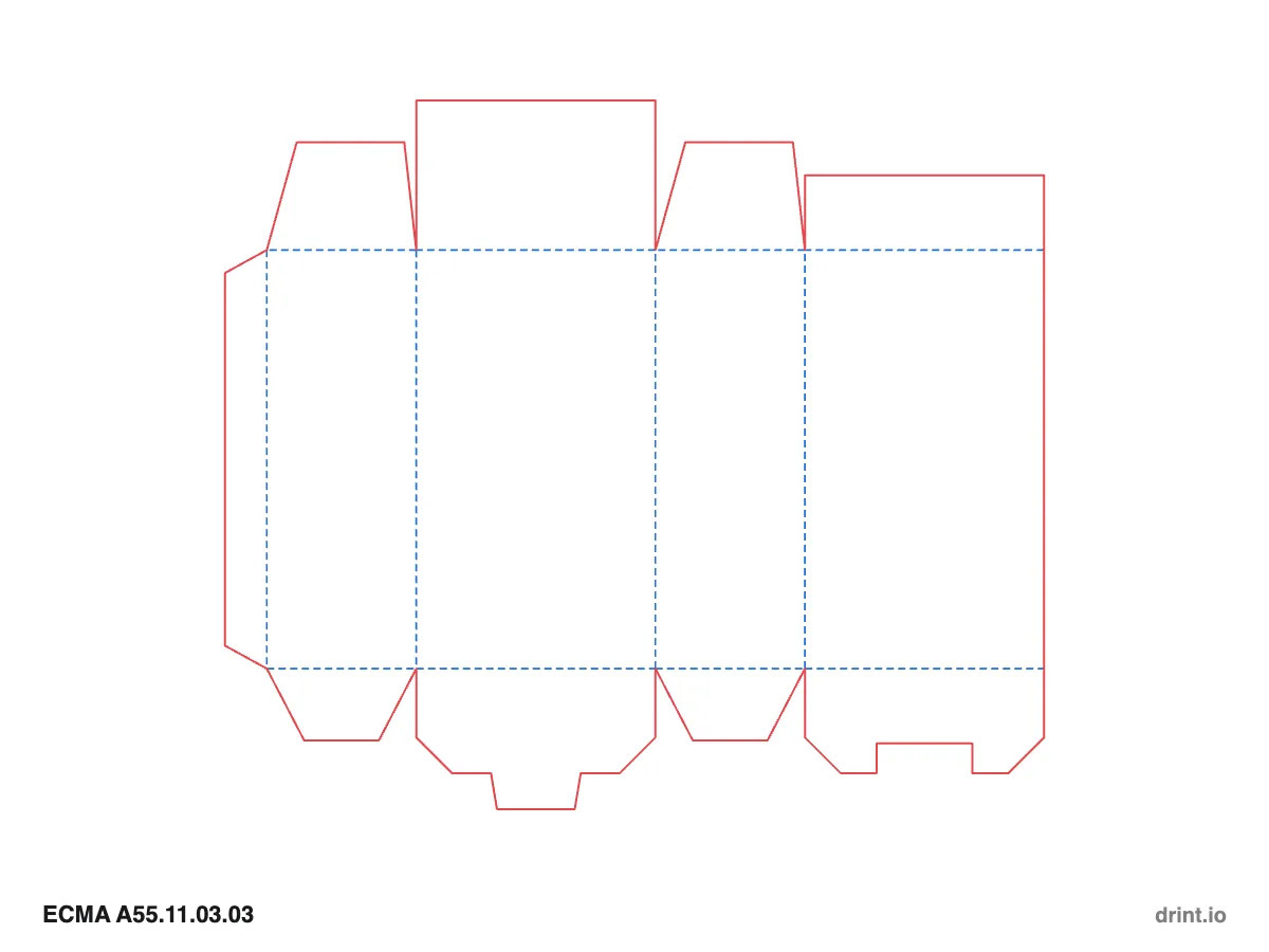 ECMA A55.11.03.03 — Glued reduced-flap top · snap lock (1-2-3) bottom · same side — Dielines 80 × 50 × 140 mm