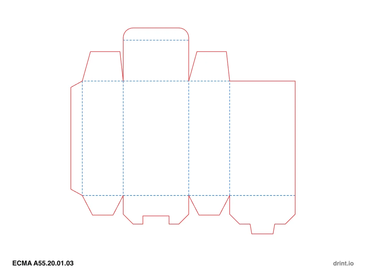 ECMA A55.20.01.03 — Tuck top · snap lock (1-2-3) bottom · opposite sides — Dielines 80 × 50 × 140 mm