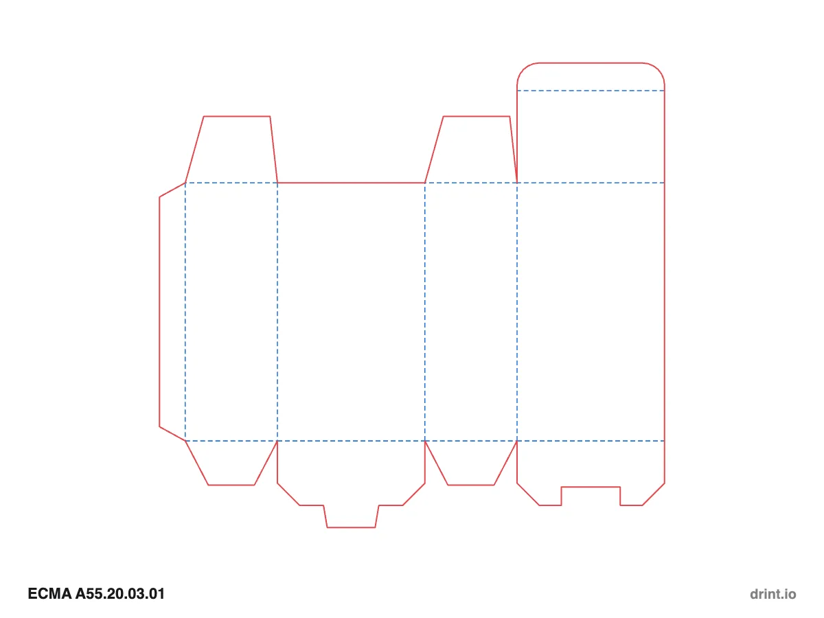 ECMA A55.20.03.01 — Tuck top · snap lock (1-2-3) bottom · opposite sides — Dielines 80 × 50 × 140 mm