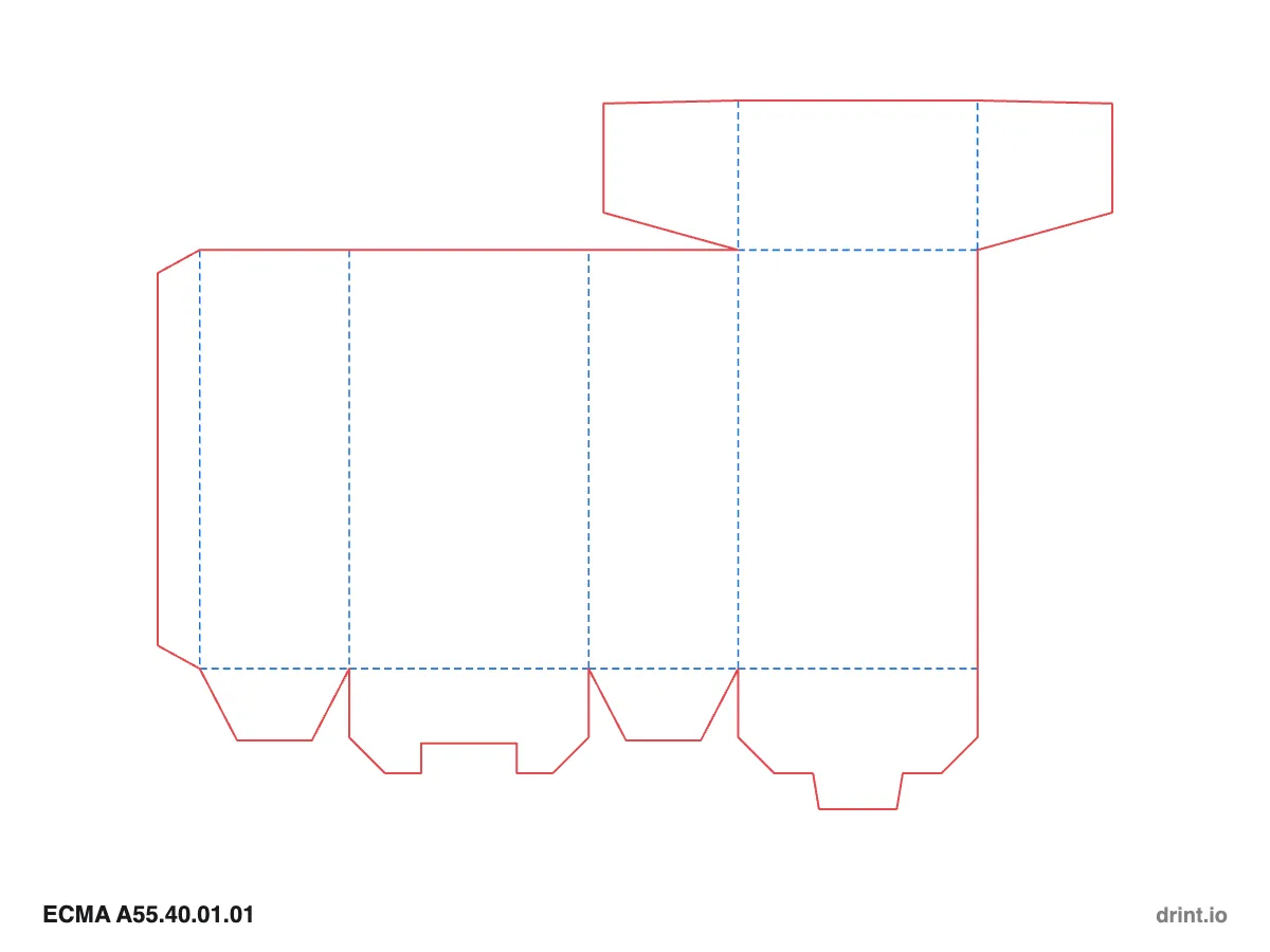 ECMA A55.40.01.01 — Winged tuck top · snap lock (1-2-3) bottom · same side — Dielines 80 × 50 × 140 mm