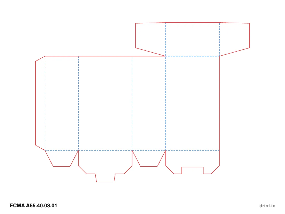 ECMA A55.40.03.01 — Winged tuck top · snap lock (1-2-3) bottom · opposite sides — Dielines 80 × 50 × 140 mm