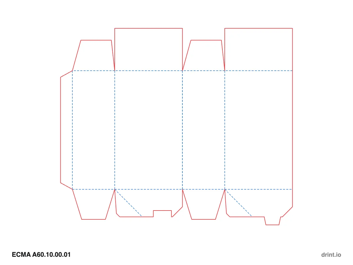 ECMA A60.10.00.01 — Glued full-overlap top · crash lock (auto) bottom · top on back panel — Dielines 80 × 50 × 140 mm