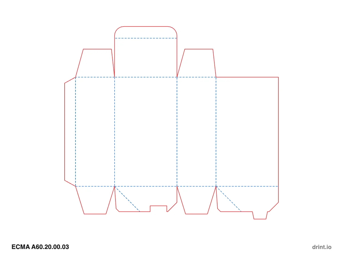ECMA A60.20.00.03 — Tuck top · crash lock (auto) bottom · top on front panel — Dielines 80 × 50 × 140 mm